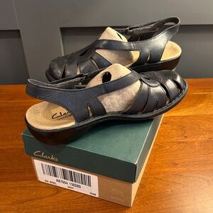 Clarks Dark Leather Slingback Sandals